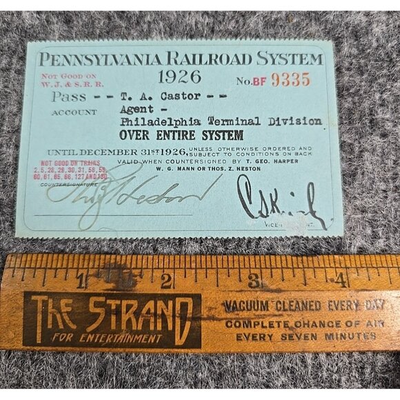 1926 Pennsylvania Railroad System Pass #BF9335 Paper Signed - Picture 5 of 7